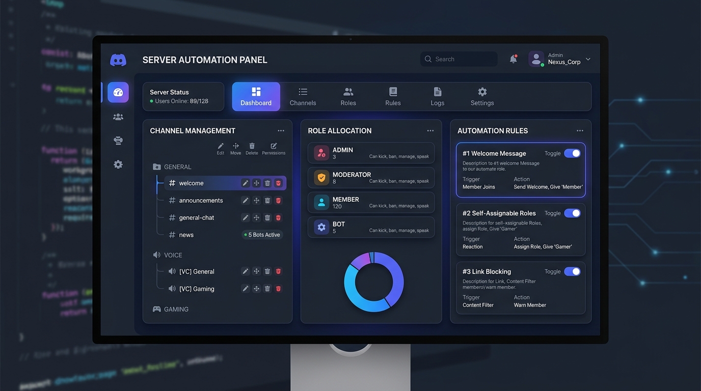 Discord 伺服器自動化管理儀表板概念圖
