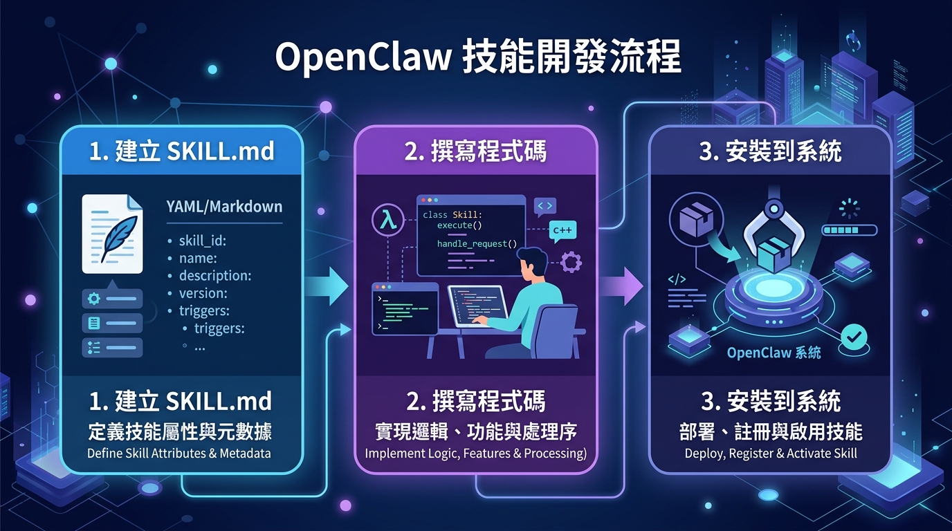OpenClaw 技能開發流程概念圖