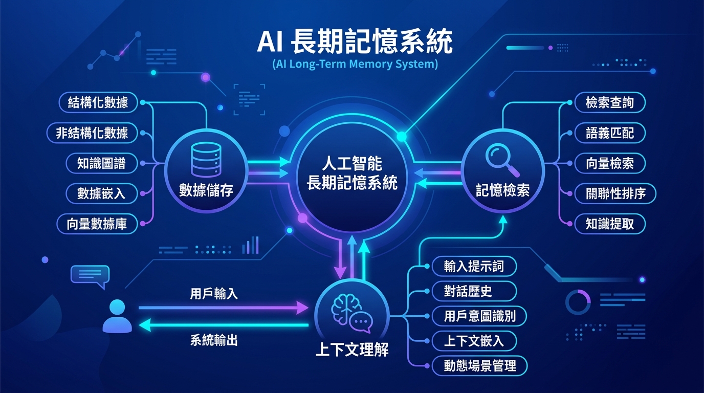 AI 長期記憶系統運作概念圖
