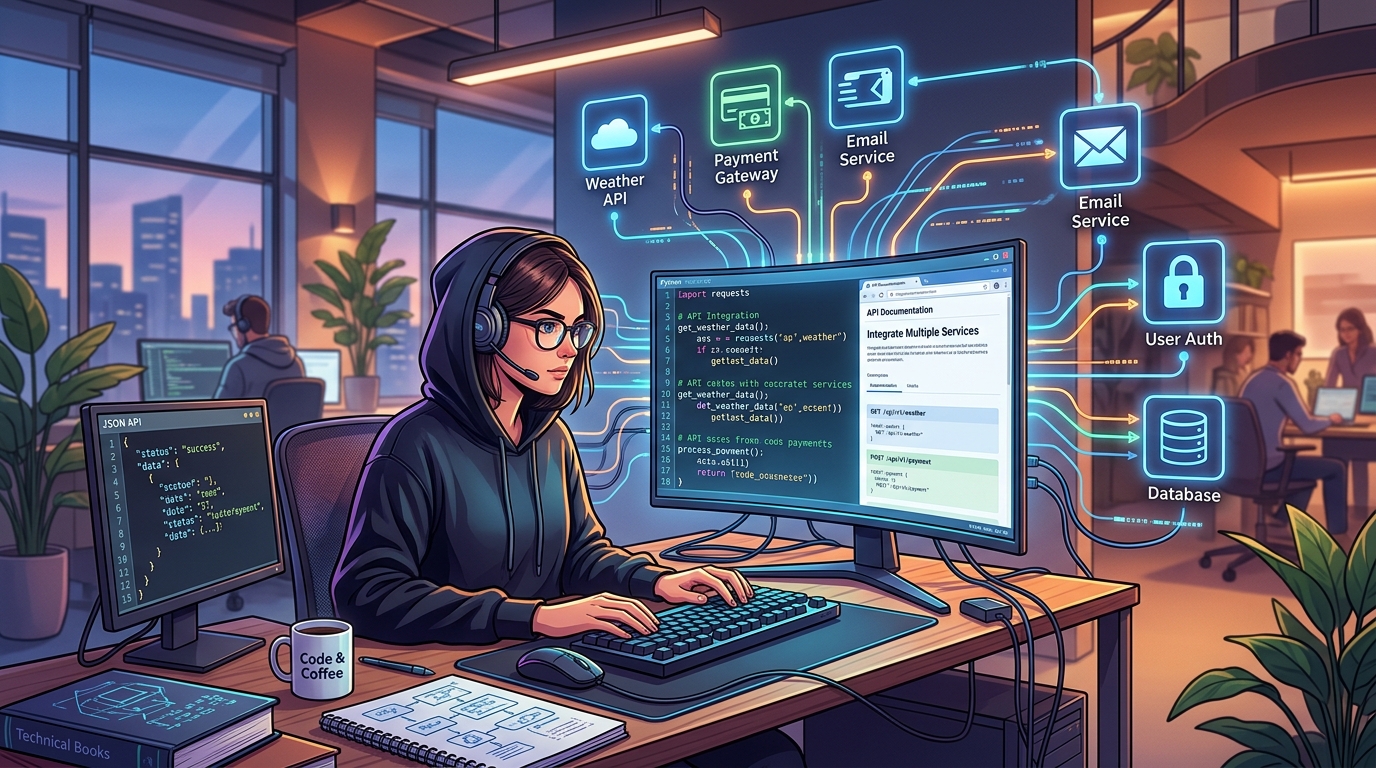 開發者使用 API 文件串接多個服務的場景