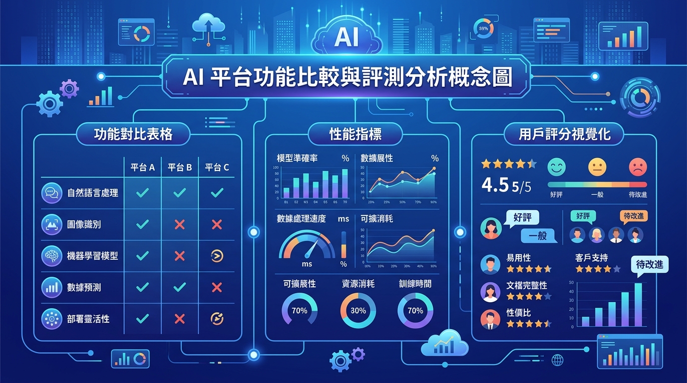 AI 平台功能比较与评测分析概念图