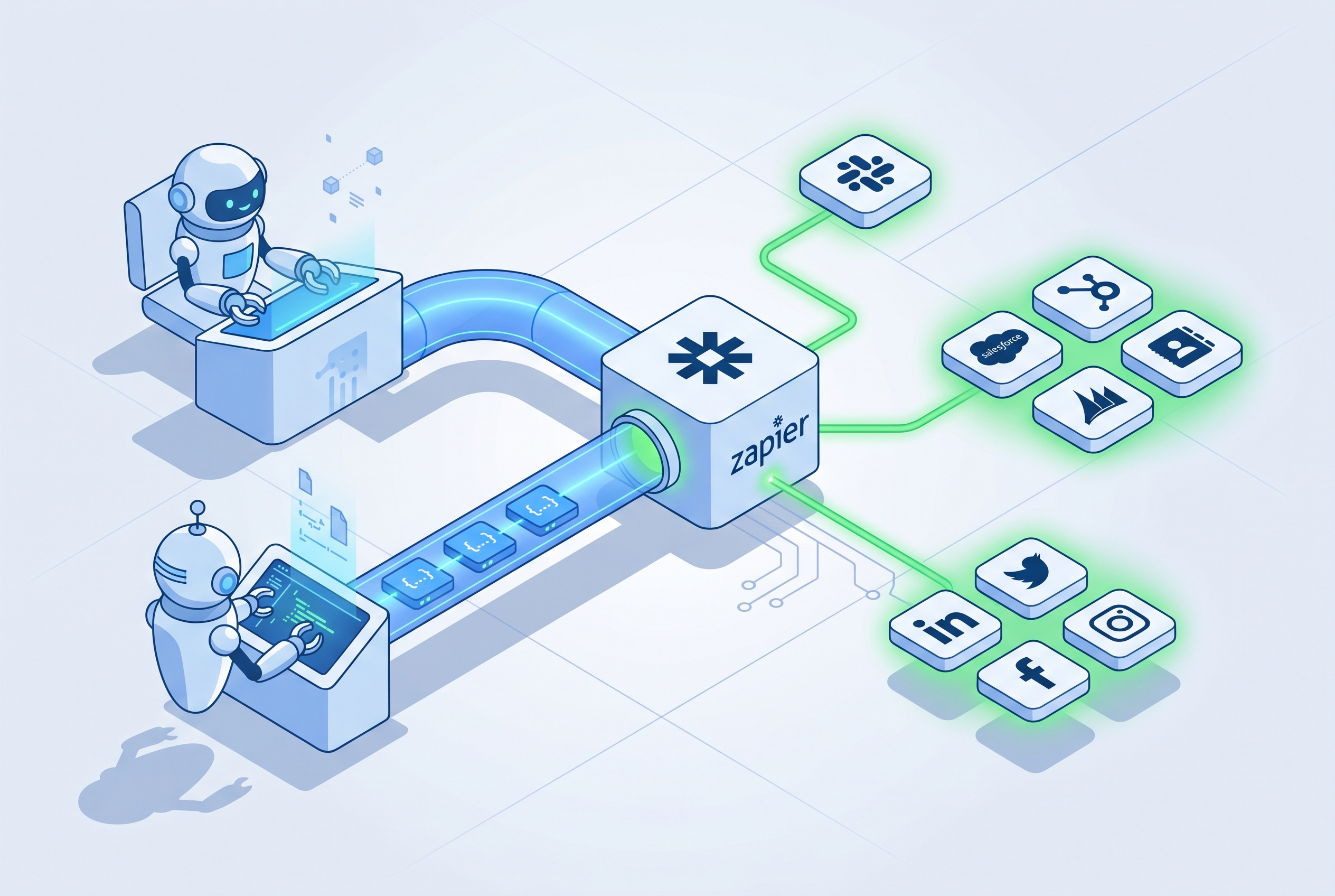 Webhook 資料流程示意圖，展示從 OpenClaw 發送資料經過管道傳遞至 Zapier 並分發到多個應用程式的過程