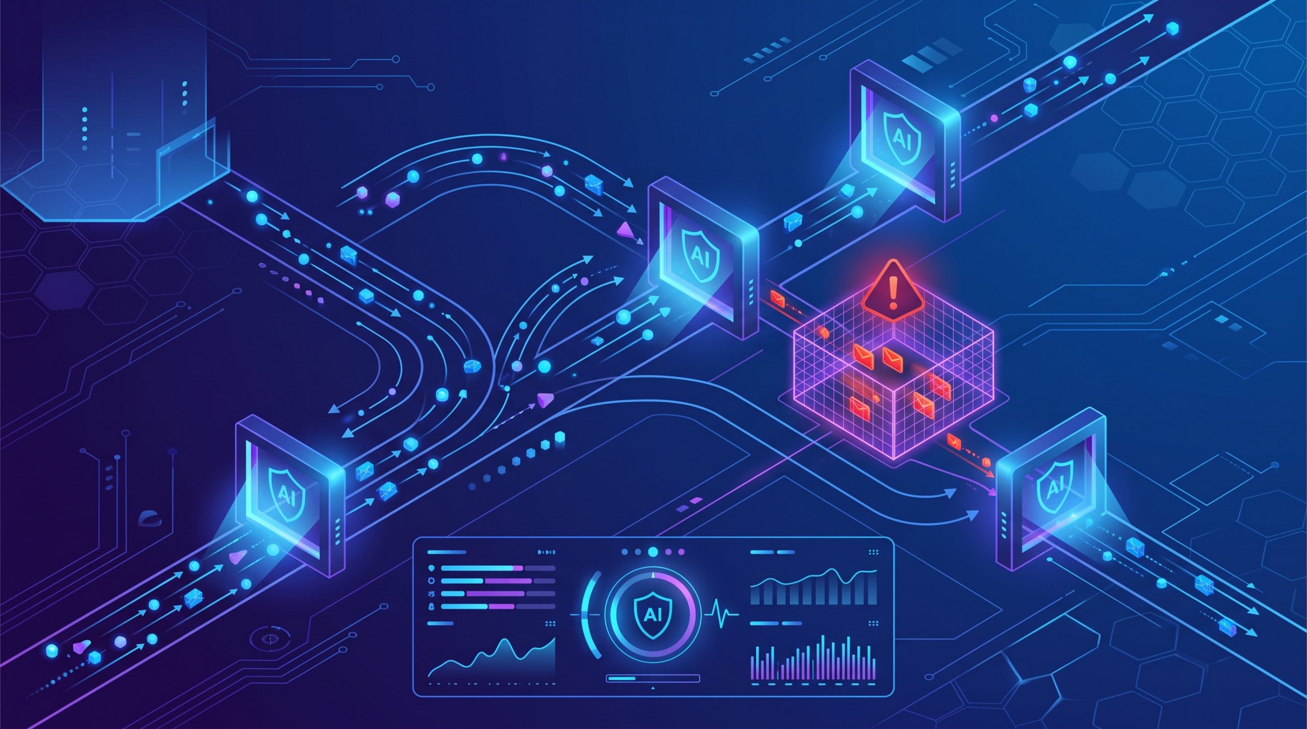 OpenClaw AI 威脅偵測系統示意圖，顯示網路流量監控與即時分析功能
