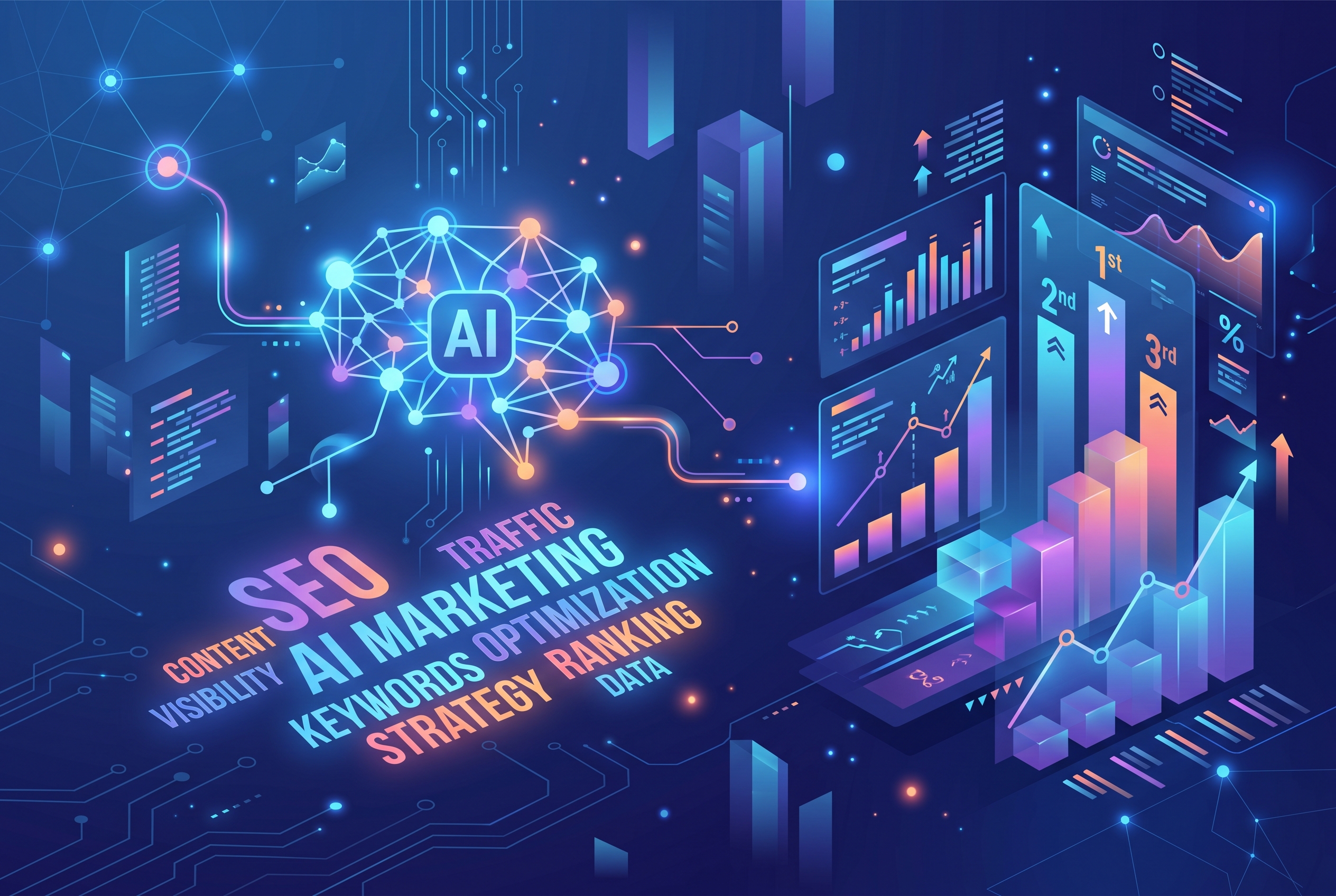 AI SEO 自動化行銷概念圖