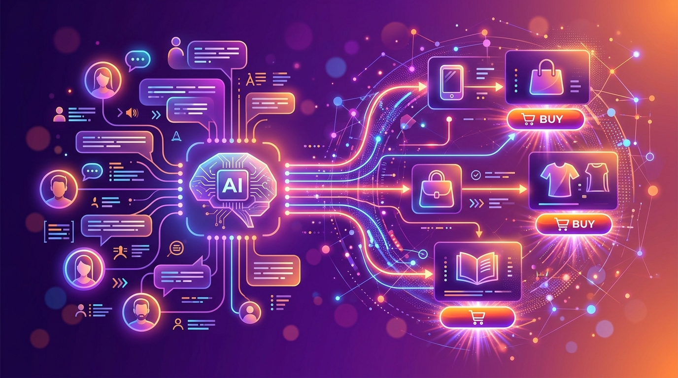 AI 客服在對話中推薦商品與引導下單的示意圖