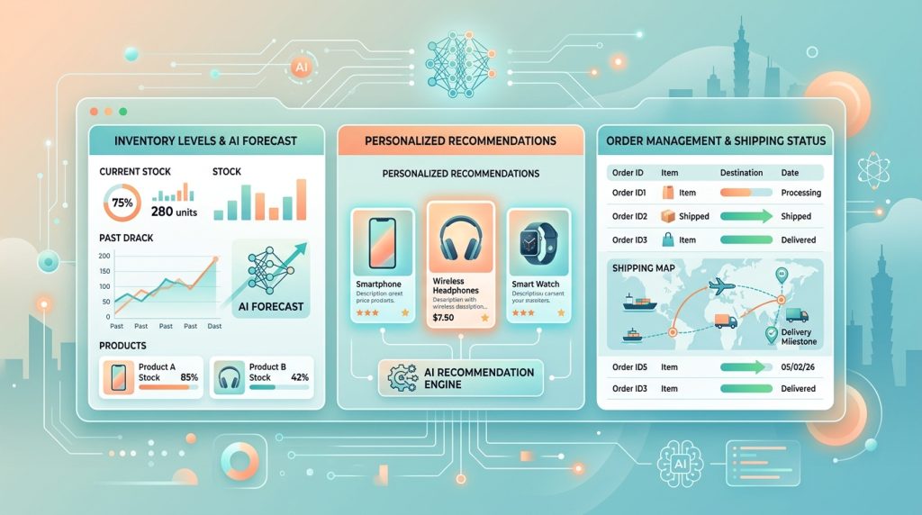 OpenClaw 電商自動化儀表板展示庫存、推薦與訂單管理