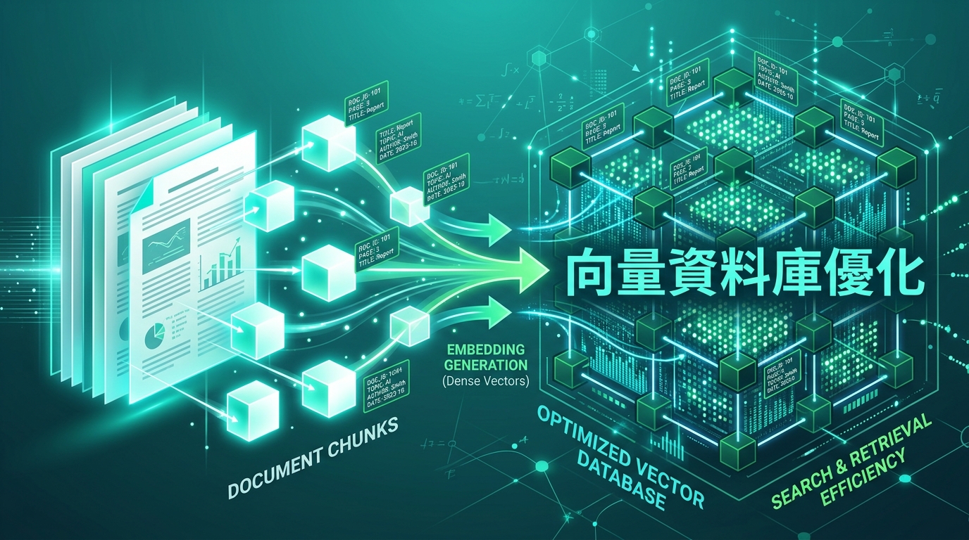 向量資料庫優化與文件分塊策略示意圖